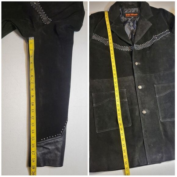 3B West Men's Black Suede and Leather Jacket with Studded Details Western - Picture 14 of 14